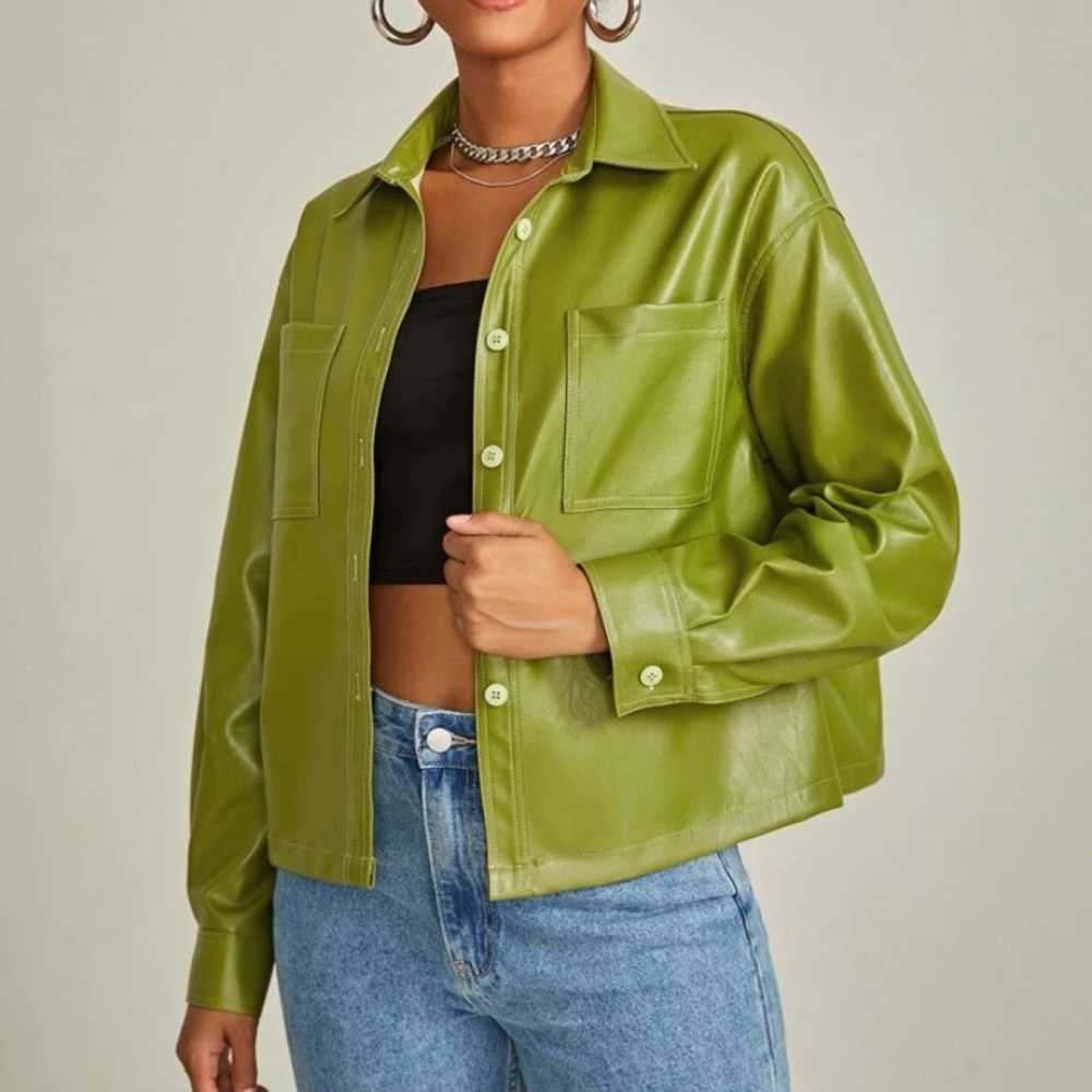 SHEIN Faux Green Leather Jacket